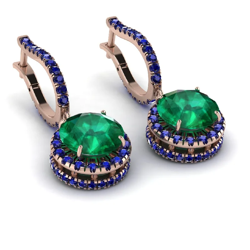 Ladies Earrings Patina -Hidden Halo Emerald Hoop Earrings - Catalina No. 65