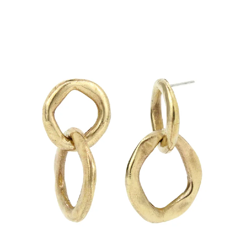 Ladies Earrings Pewter -Maji double drop earrings in brass