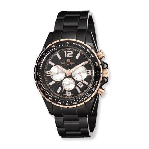 Unisex watch fall favorite -Charles Hubert Black-Plated Stainless Steel Black Dial Chronograph Watch