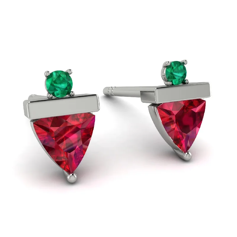 Ladies Earrings Understated -Triangle Ruby Earrings With Round Stone - Estella No. 27