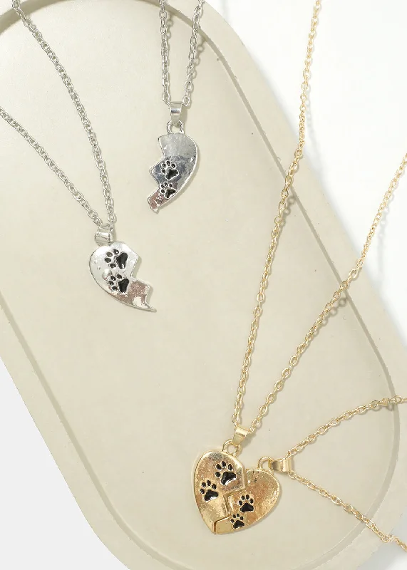 Choker necklaces for women-Friendship Heart Necklace with Paw Print