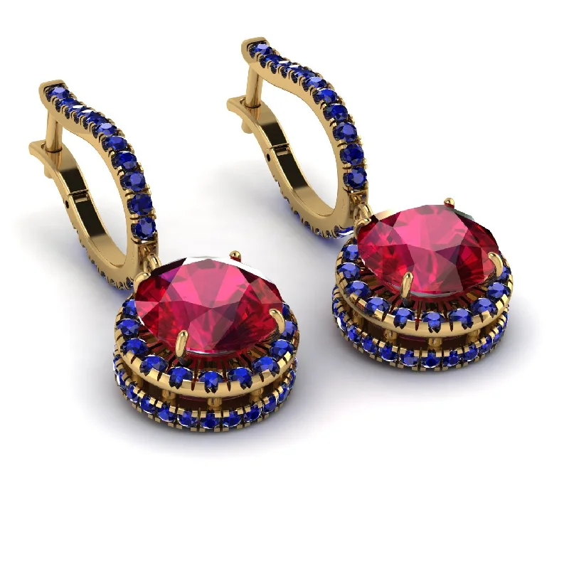 Ladies Earrings Brushed Metal -Hidden Halo Ruby Hoop Earrings - Catalina No. 70