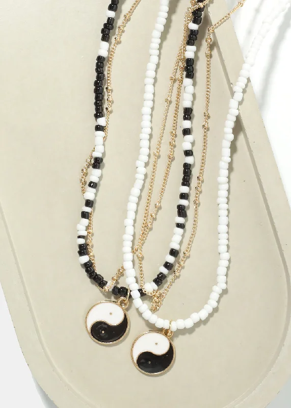 Pendant necklaces for women-2 Layered Yin Yang Beaded Necklace