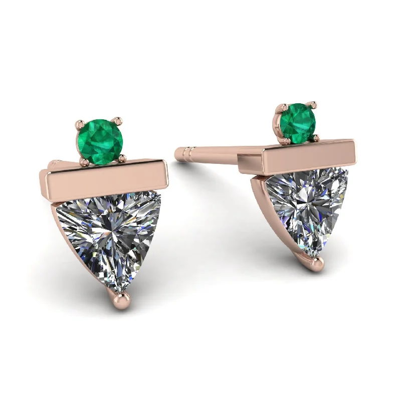 Ladies Earrings Futuristic -Triangle Diamond Earrings With Round Stone - Estella No. 17