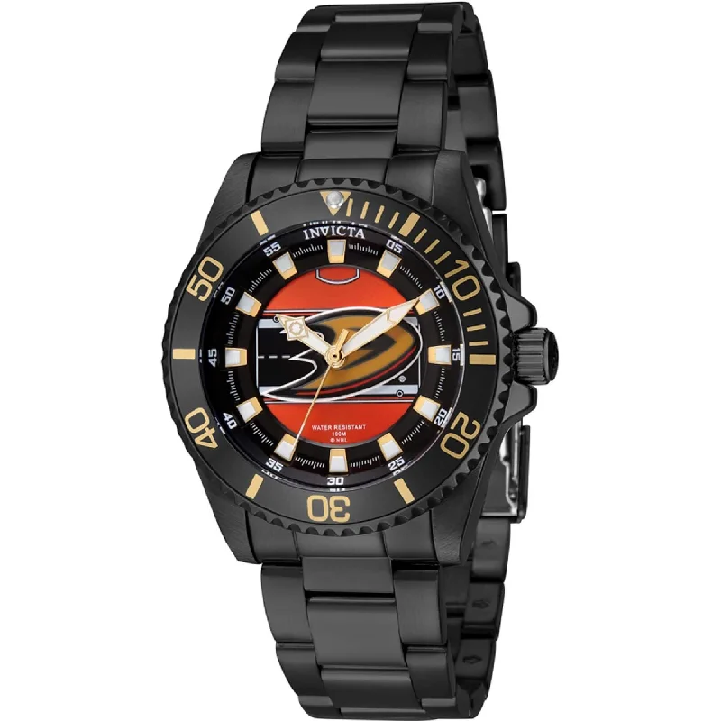 Unisex watch ultra-thin model -Invicta Women's Quartz Watch - NHL Anaheim Ducks Rotating Bezel Black Steel | 42225