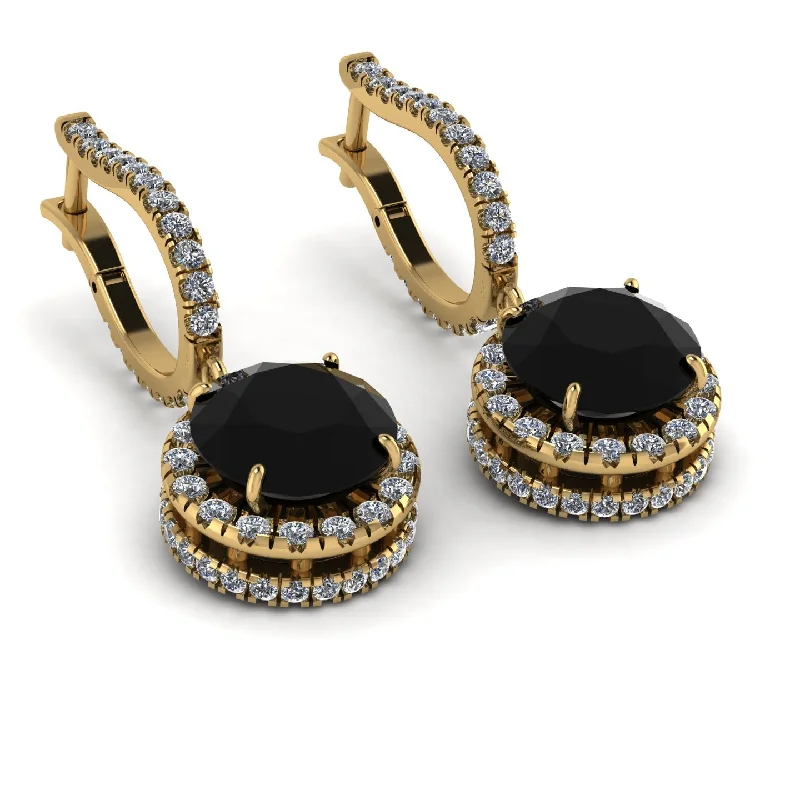 Ladies Earrings Circular -Hidden Halo Black Diamond Hoop Earrings - Catalina No. 7