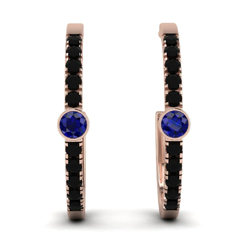 Ladies Earrings Textured -Hoop Sapphire Earrings Micro Pave - Ansley No. 44