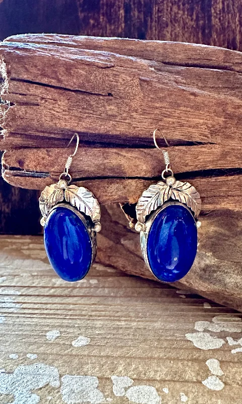 Ladies Earrings Raw -BETTA LEE Navajo Lapis and Silver Earrings • 22g