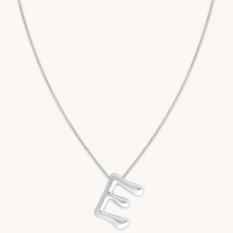 Trendy layered necklaces for women-E Initial Bold Pendant Necklace in Silver