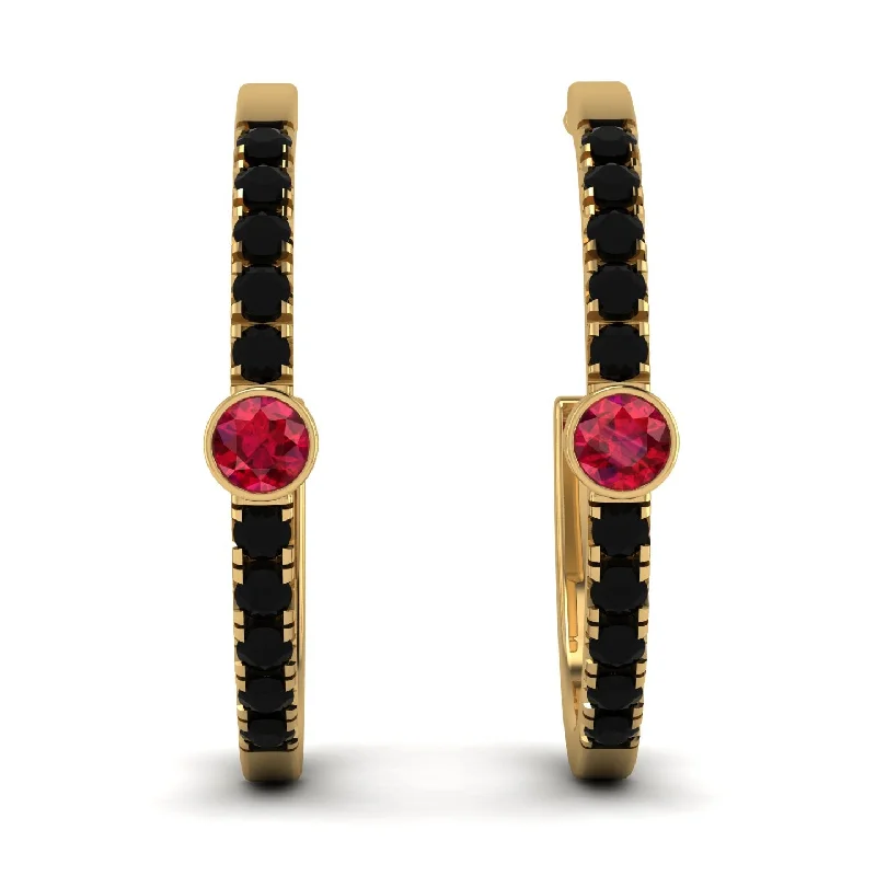 Ladies Earrings Polished -Hoop Ruby Earrings Micro Pave - Ansley No. 40