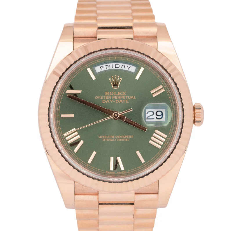 Unisex watch luxury range -MINT PAPERS Rolex Day-Date 40mm OLIVE Green President 18K Rose Gold 228235 BOX