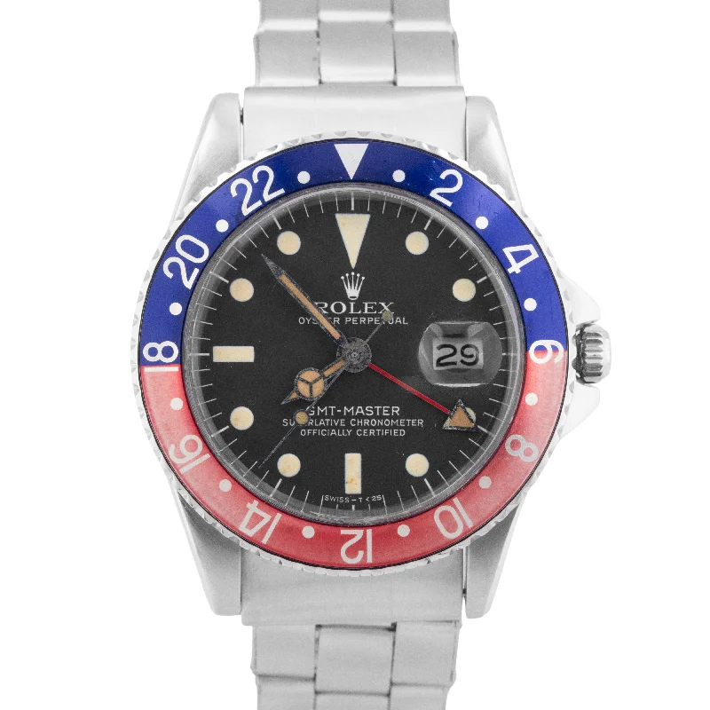 Unisex watch white strap -Rolex GMT-Master PEPSI Stainless Steel Matte Red Blue Date Oyster 1675 Watch