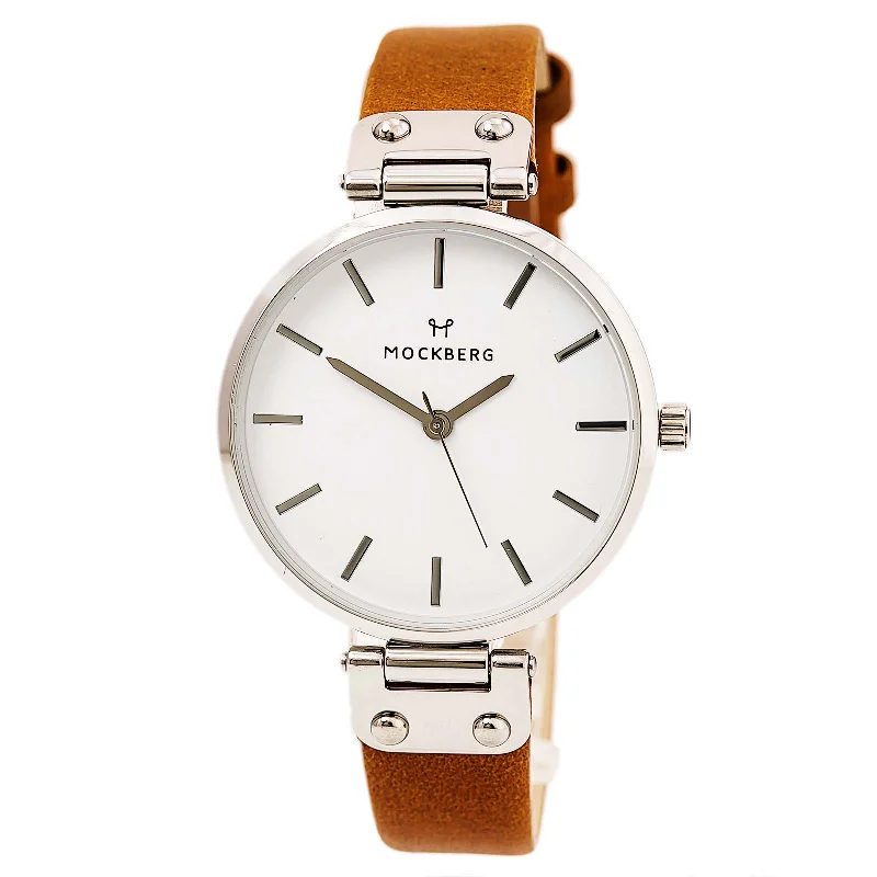 Unisex watch limited release -Mockberg MO1006 Women's Wera Brown Leather Strap Quartz White Dial Watch