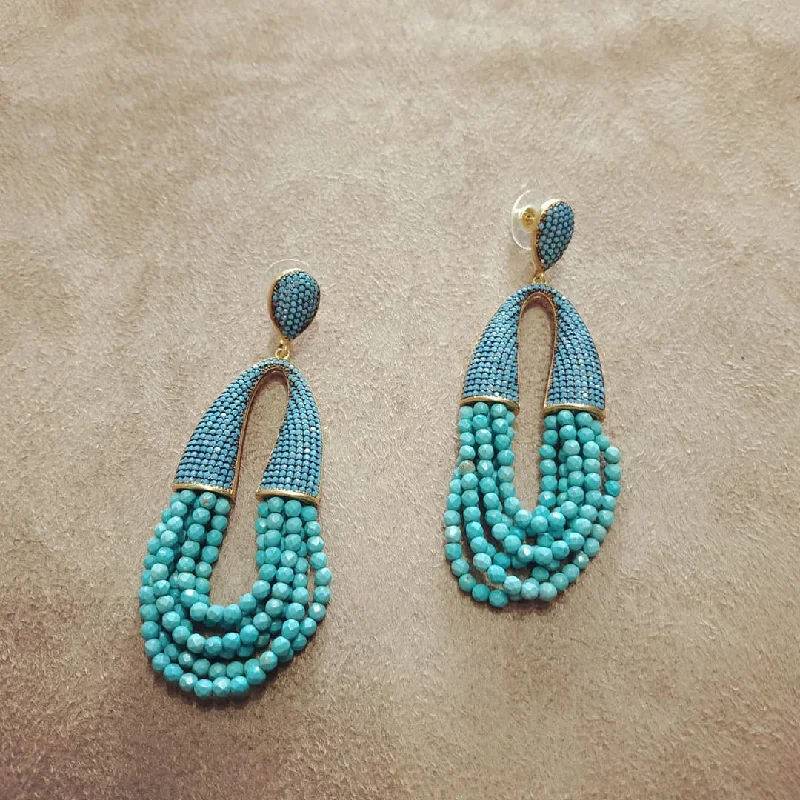 Ladies Earrings Modern Twist -Waterfall turquoise chandelier crystal pave earrings