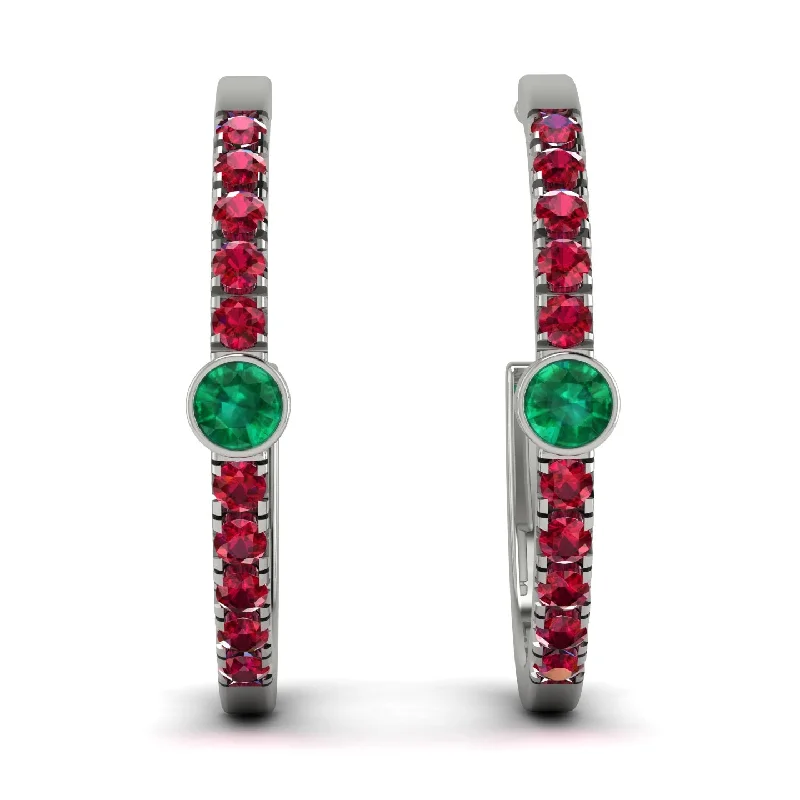 Ladies Earrings Wire Wrapped -Hoop Emerald Earrings Micro Pave - Ansley No. 51