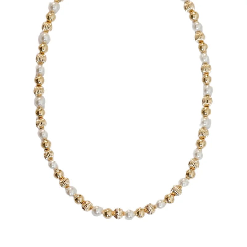 Bold necklaces for women-"CIAO" 14k gold-filled & pearl beaded/Necklace