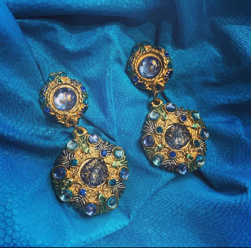 Ladies Earrings Chain -Jacky De G Pairs blue chandelier earrings