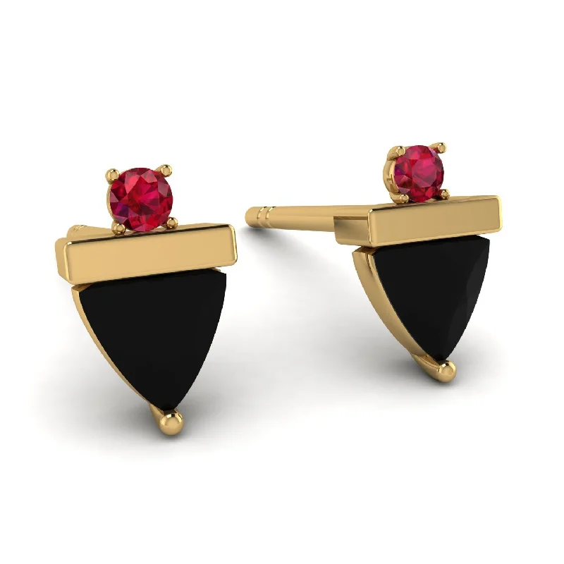 Ladies Earrings Plush -Triangle Black Diamond Earrings With Round Stone - Estella No. 52