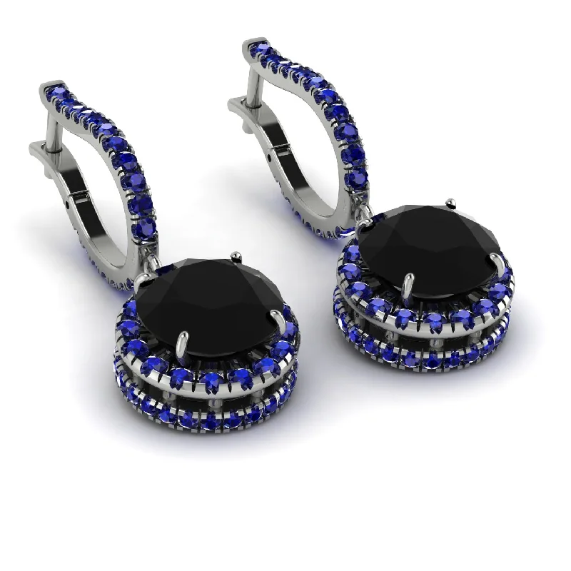 Ladies Earrings Sanded -Hidden Halo Black Diamond Hoop Earrings - Catalina No. 69