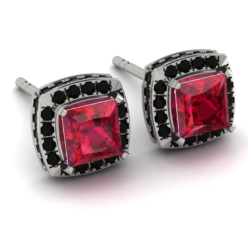 Ladies Earrings Deal -Hidden Halo Princess Ruby Earrings - Georgia No. 42