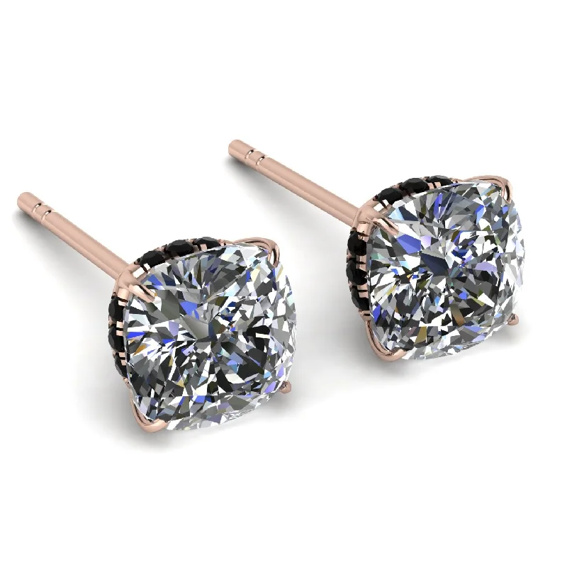 Ladies Earrings Animal -Hidden Halo Cushion Diamond Earrings - Alivia No. 32