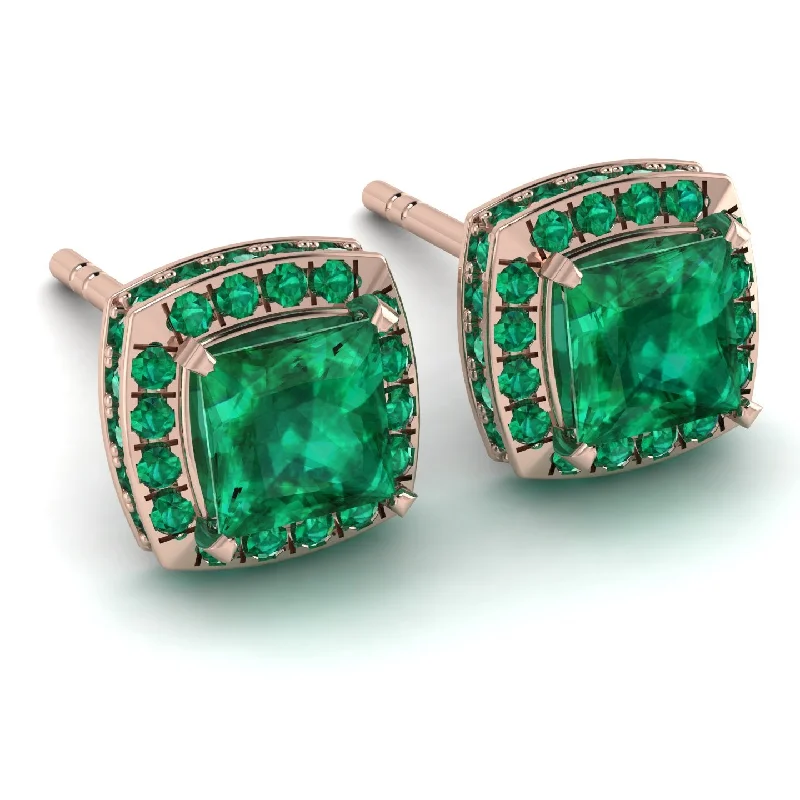 Ladies Earrings Essential -Hidden Halo Princess Emerald Earrings - Georgia No. 20