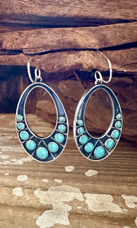 Ladies Earrings Oval -DISCO TURQUOISE Mexican Sterling Silver Earrings