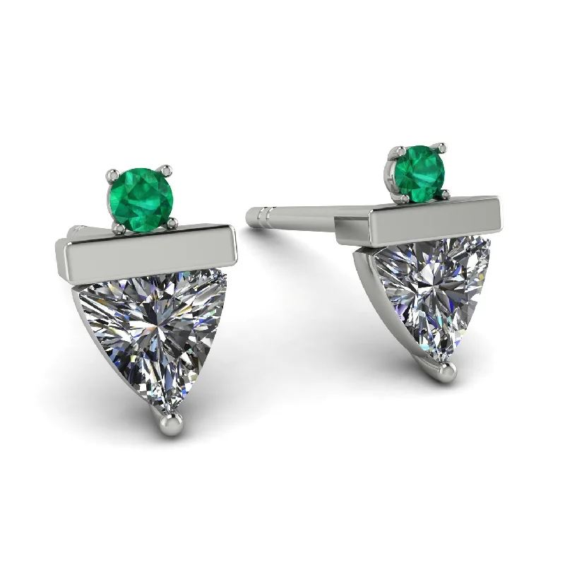 Ladies Earrings Avant Garde -Triangle Diamond Earrings With Round Stone - Estella No. 18