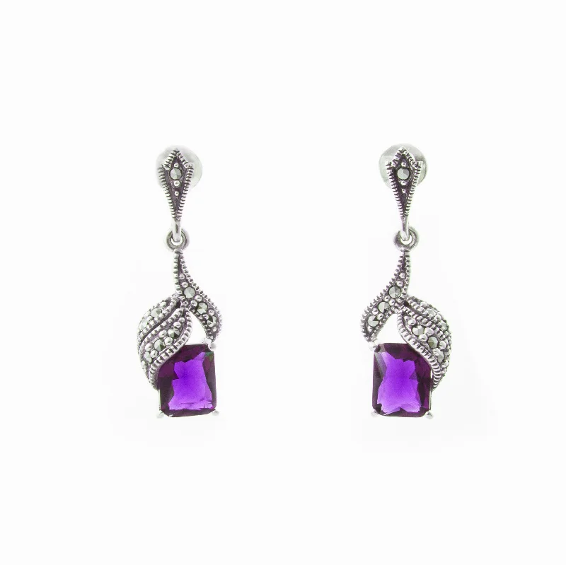 Ladies Earrings Fixed -Marcasite Amethyst Earrings