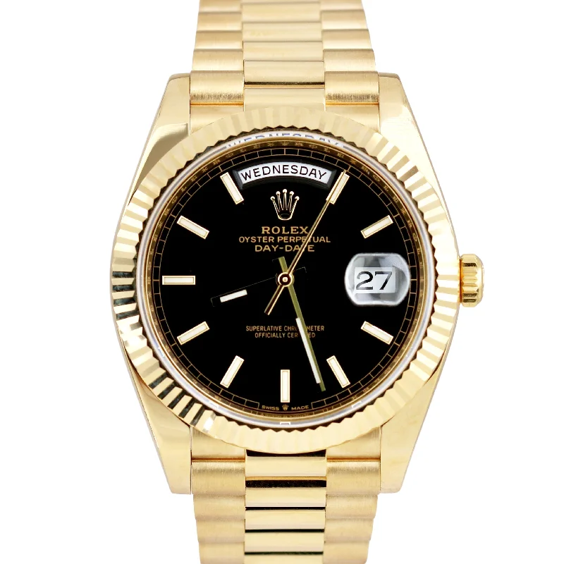 Unisex watch mechanical movement -MINT 2020 Rolex Day-Date President 40mm BLACK MOTIF 18K Yellow Gold 228238 BOX