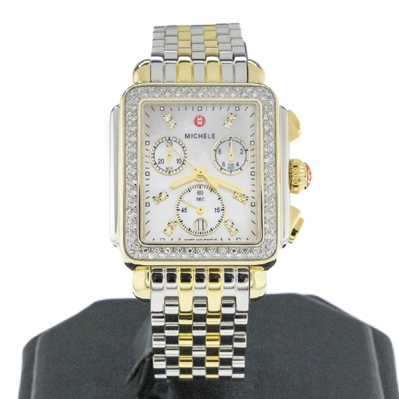 Unisex watch care tips -Michele Chronograph Quartz Diamond Mother of Pearl Dial Ladies Watch in Two-Tone 18K Gold Plated