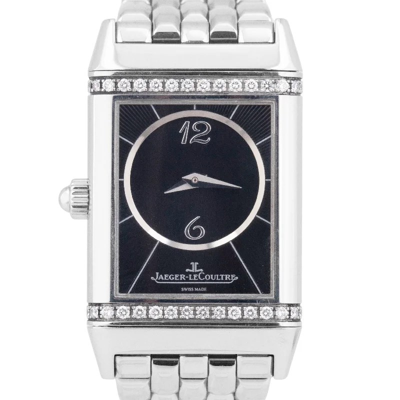 Unisex watch silver tone -MINT PAPERS Jaeger LeCoultre Reverso Duo Black DIAMOND White 256.8.75 Watch BOX