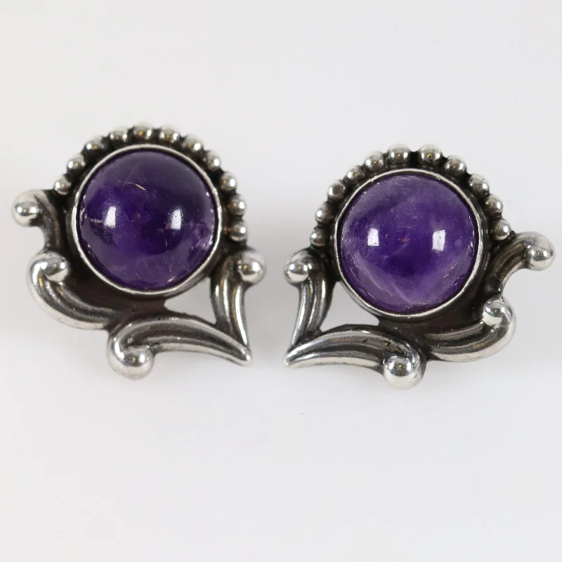 Ladies Earrings Meteor -Vintage Los Castillo Taxco Silver Mexican Jewelry | Floral Handcrafted Amethyst Earrings