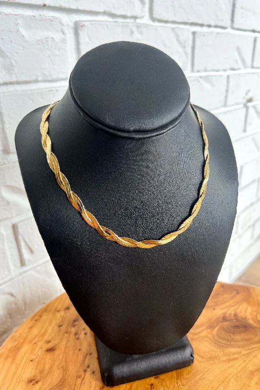 Adjustable gold necklaces for women-18K Braided Herringbone Necklace