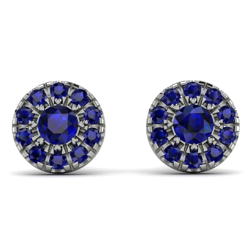 Ladies Earrings Bridal -Halo Sapphire Earrings - Heaven No. 75