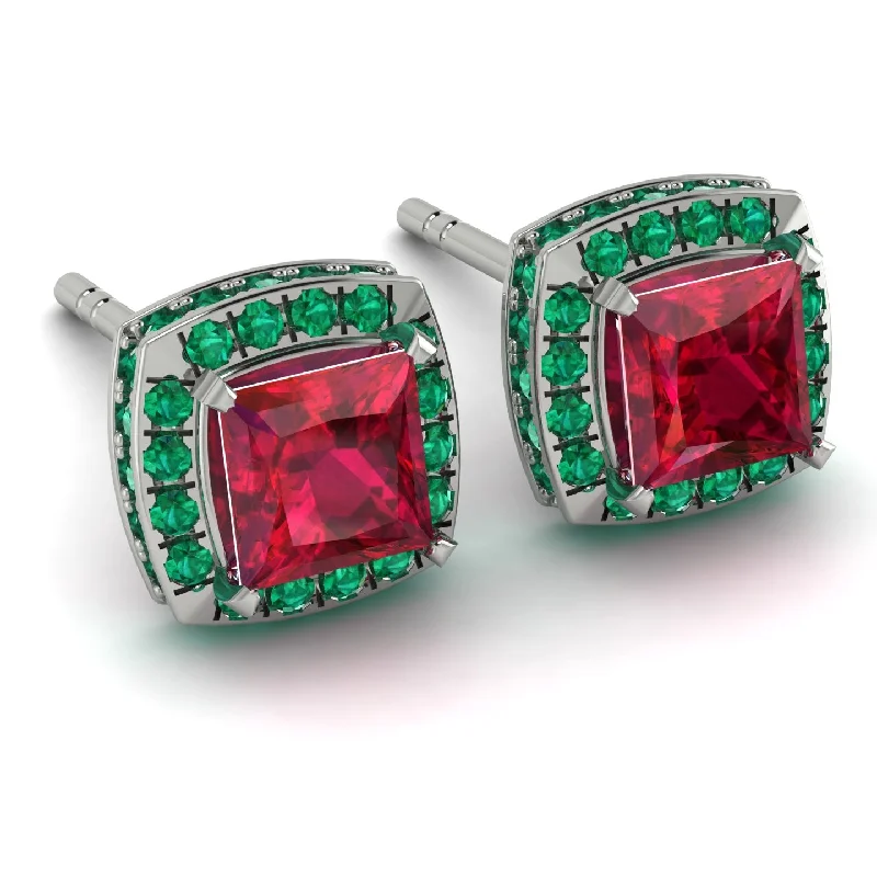 Ladies Earrings Fashion Forward -Hidden Halo Princess Ruby Earrings - Georgia No. 27