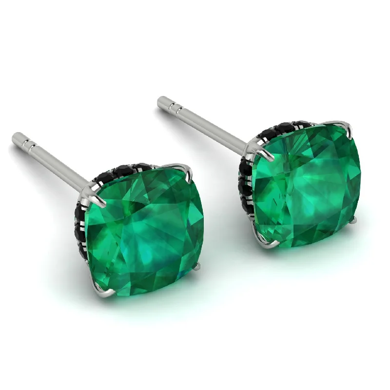 Ladies Earrings Red -Hidden Halo Cushion Emerald Earrings - Alivia No. 36