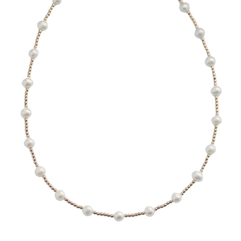 Infinity necklaces for women-"BARA" 14K Gold Filled & Pearl Beaded Choker/necklace