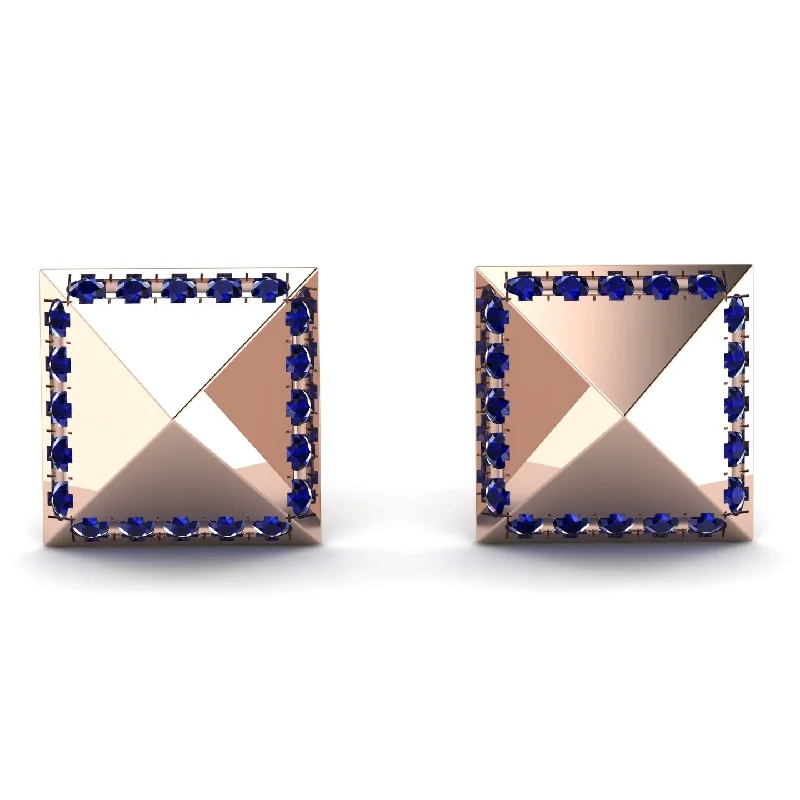 Ladies Earrings Collection -Square Sapphire Earrings - Elora No. 14