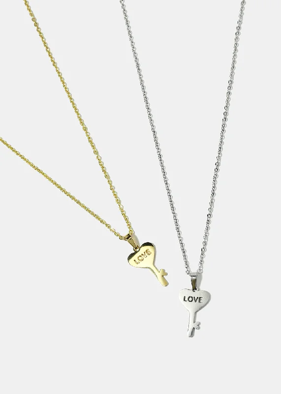 Custom engraved necklaces for women-Love Heart Key Necklace