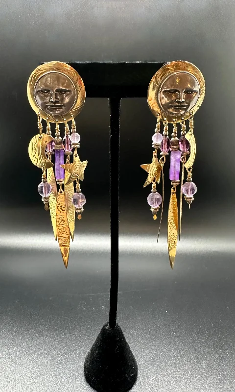 Ladies Earrings Riveted -TABRA AMETHYST MOON Earrings