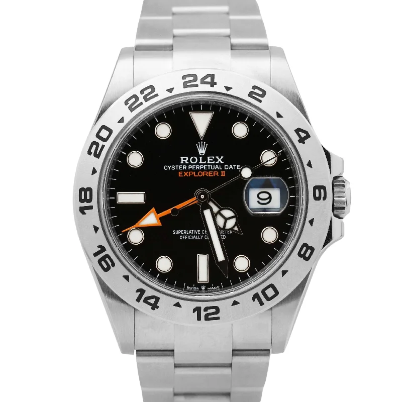 Unisex watch dial size -MINT PAPERS Rolex Explorer II 226570 BLACK Stainless Steel Orange 42mm Watch BOX