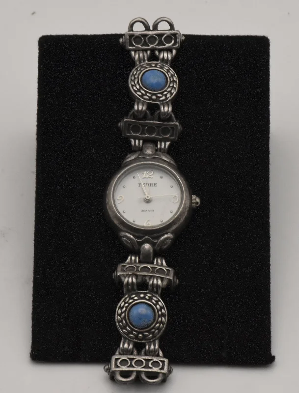 Unisex watch mid-tier option -Pedre - Vintage Silver Tone Metal and Lapis Wristwatch