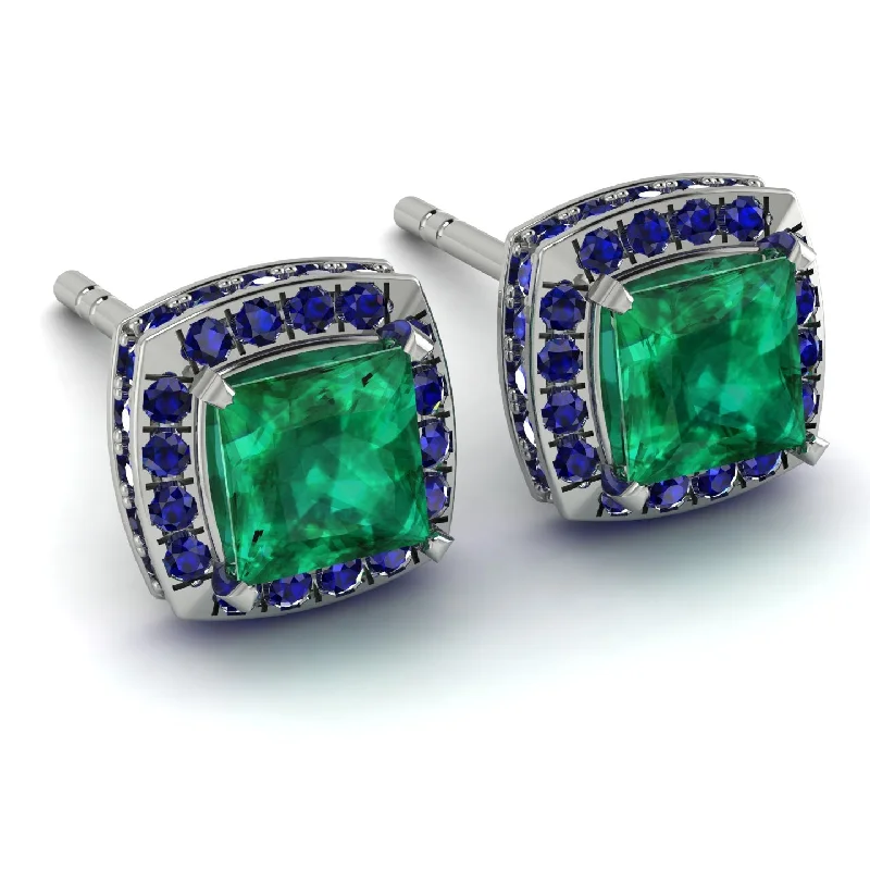 Ladies Earrings Interchangeable -Hidden Halo Princess Emerald Earrings - Georgia No. 66