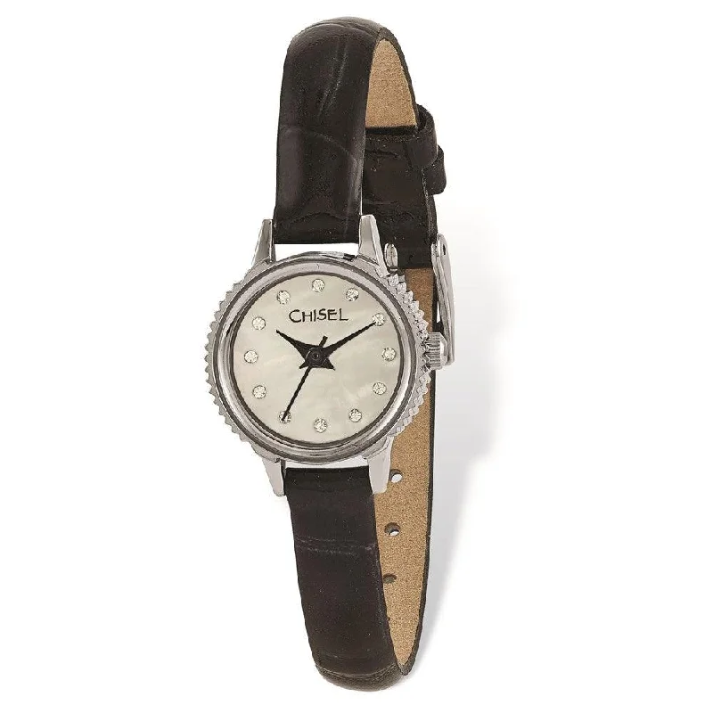 Unisex watch ceramic finish -Ladies Chisel Stainless Steel Black Leather Strap Watch