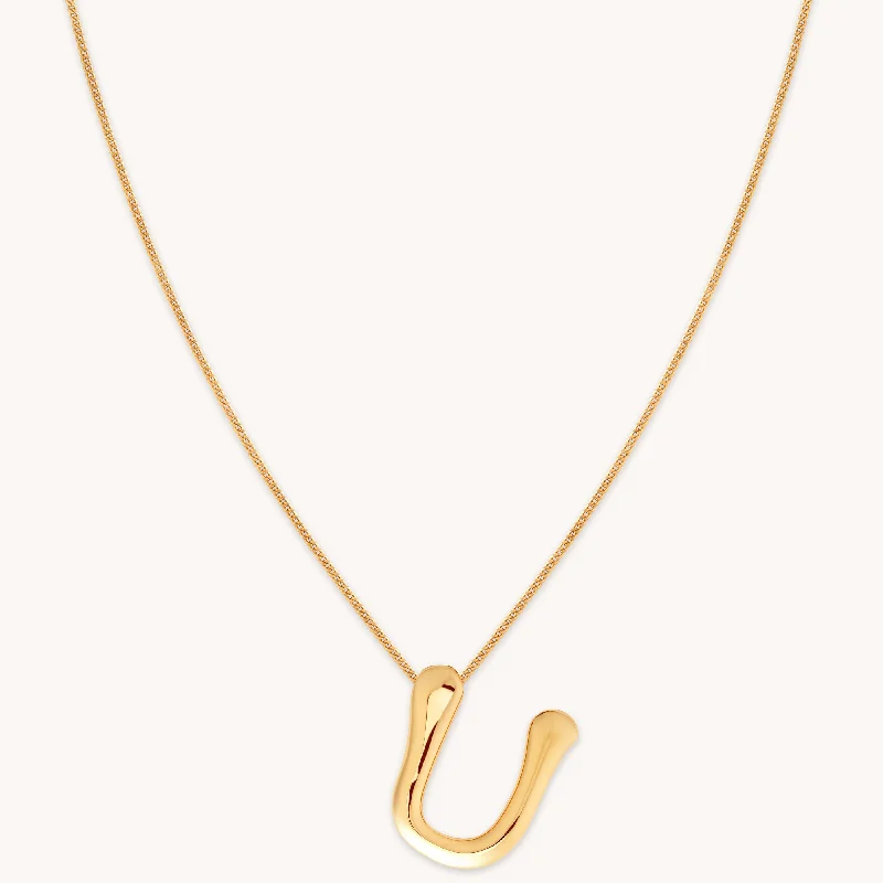 Simple pearl necklaces for women-U Initial Bold Pendant Necklace in Gold