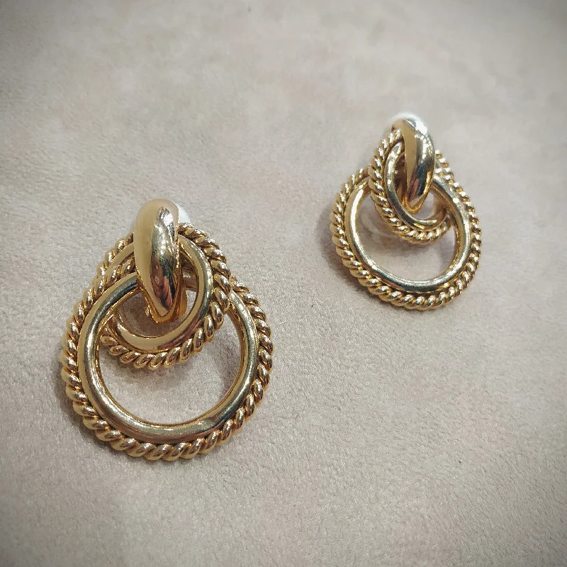 Ladies Earrings Vertical -Givenchy Rope Gold Hoop Clip on earrings