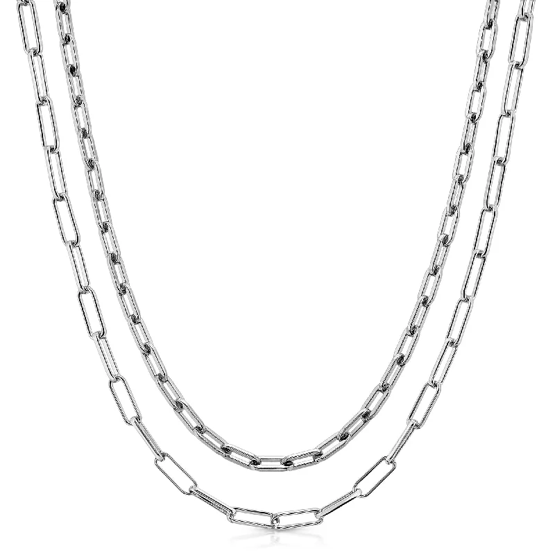 Personalized gemstone necklaces for women-Silver Double Medium & Elongated Link Chain Necklace