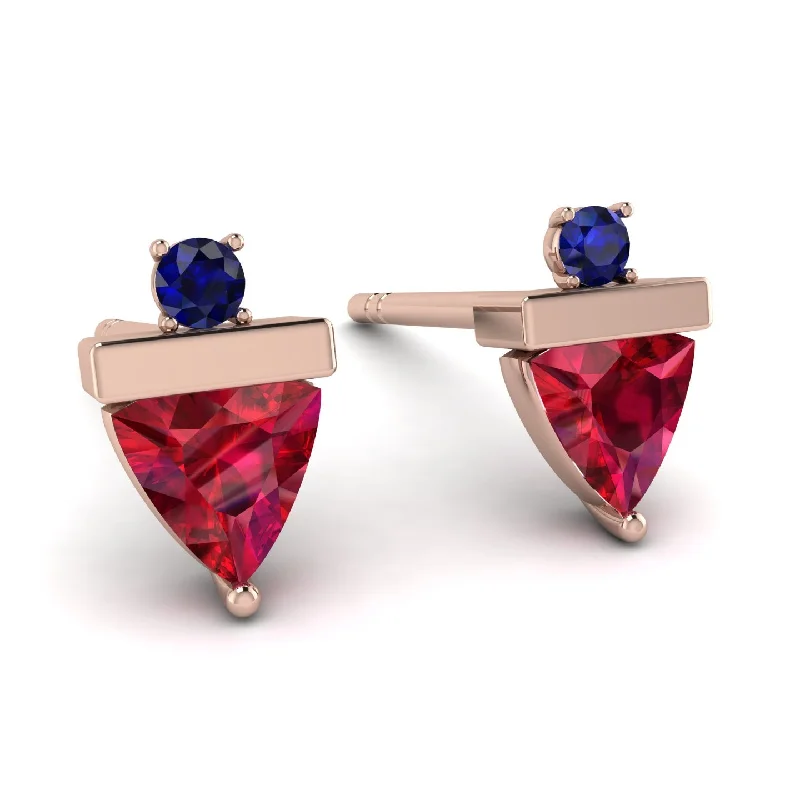 Ladies Earrings Glow -Triangle Ruby Earrings With Round Stone - Estella No. 71