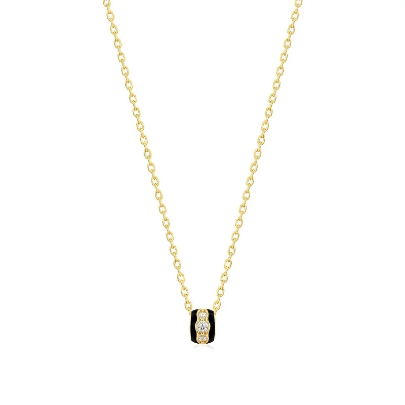 Luxury chain necklaces for women-Black Enamel & Cz Channel Rondelle Necklace